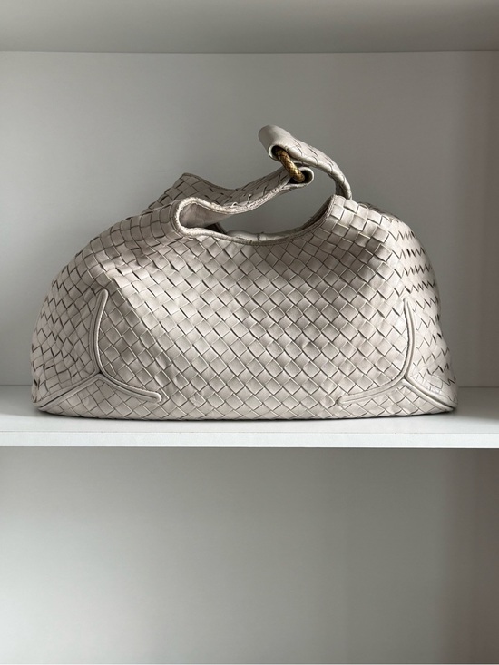 Bottega Veneta Handbags - Bottega Veneta Cream Hobo Bag with Woven Leather and Curved Design